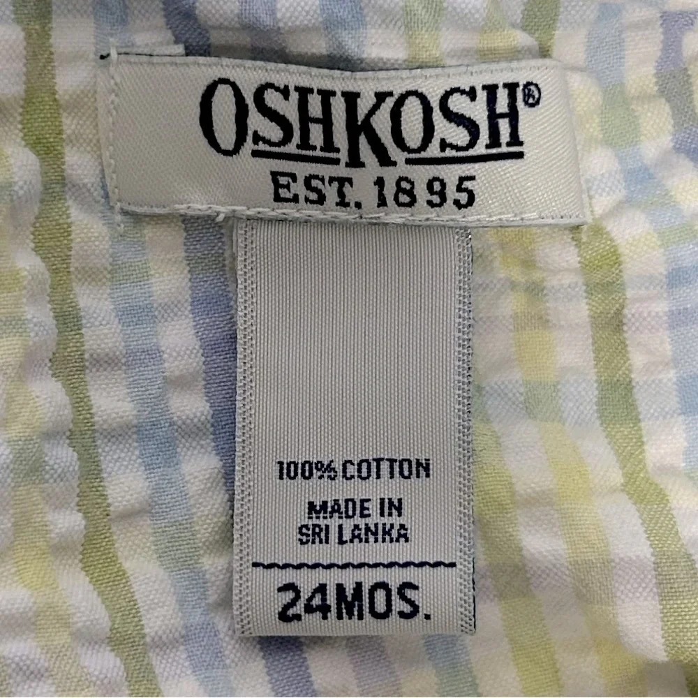 OshKosh Vintage Seersucker Striped Dress Size 24 Mos. Yellow/Lavender Cotton